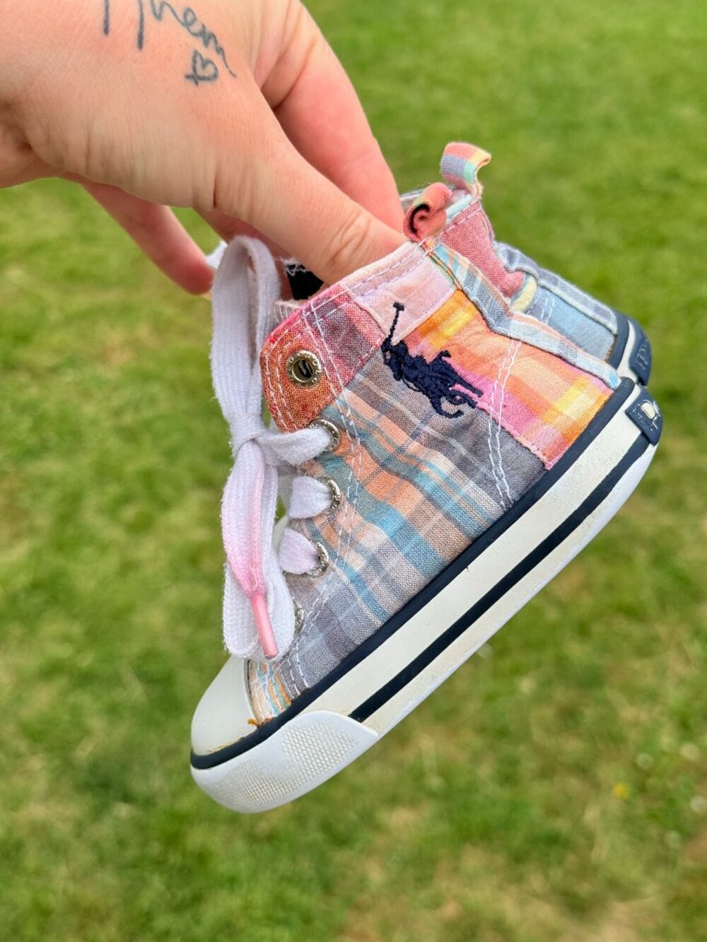 Polo Ralph Lauren Plaid High Top Baby Sneakers sz5 Preppy Coastal Cottage 3602